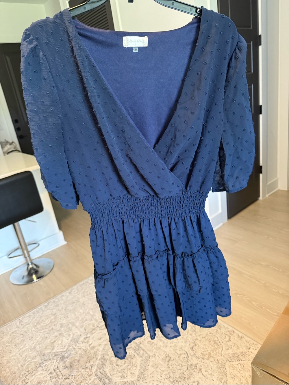 Altar'd State Navy Blue Swiss Dot Midi Dress